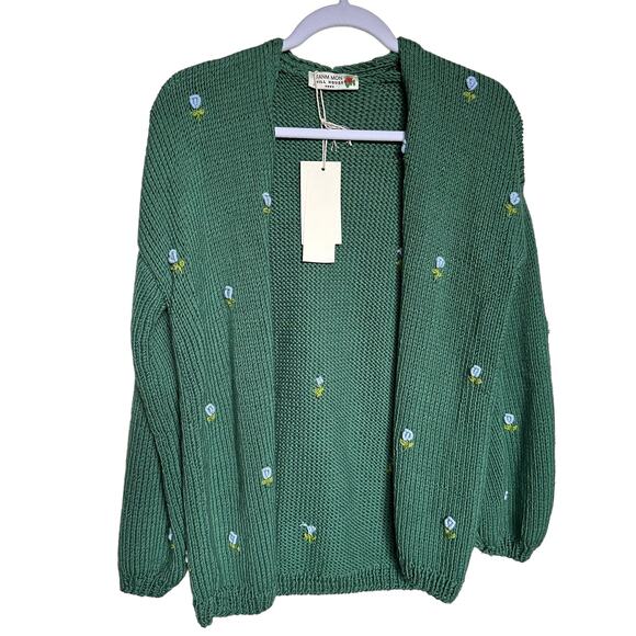 Fanm Mon x Hill House Winter Bloom Blue Rose Cardigan Hunter Green - Picture 5 of 9